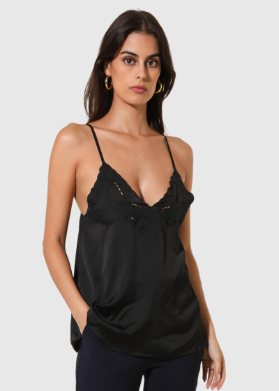 Crocifissa black thin shoulder straps top