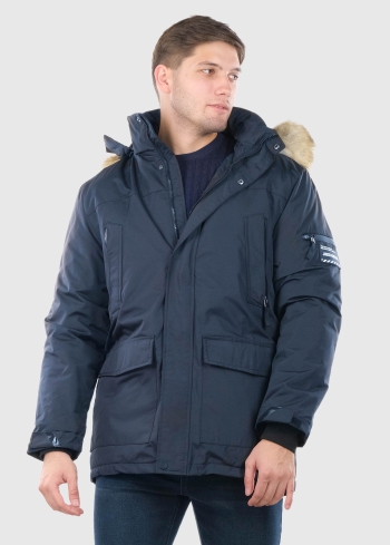 Giotto dark blue mens parka with fur trim