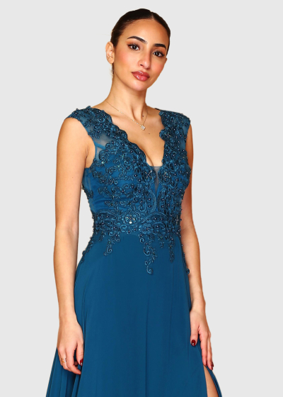 Veronica blue evening dress with slit