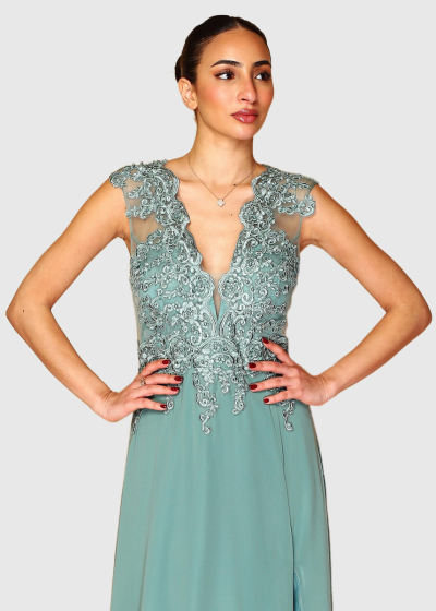 Veronica light green evening dress with slit