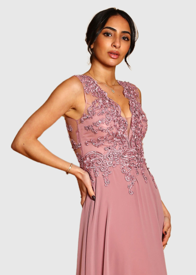 Veronica pink evening dress with slit