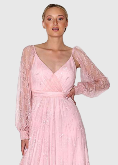 Vera light pink long sleeve evening dress