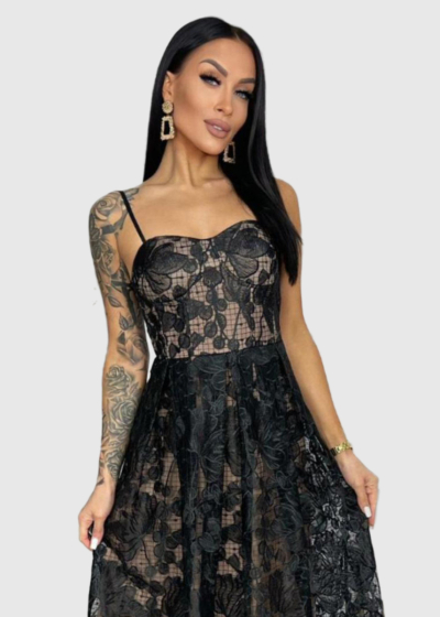 Tommasa black cami strap evening dress