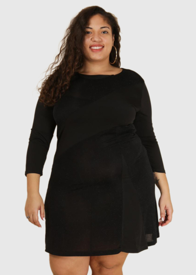 Palla Plus Size black short dress with tinsels
