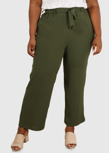 Paula Plus Size khaki women's belted pants