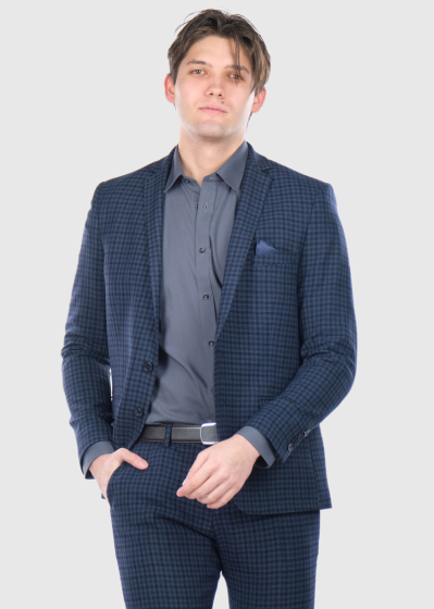 Bartoluccio Slim Fit blue woolen checkered suit