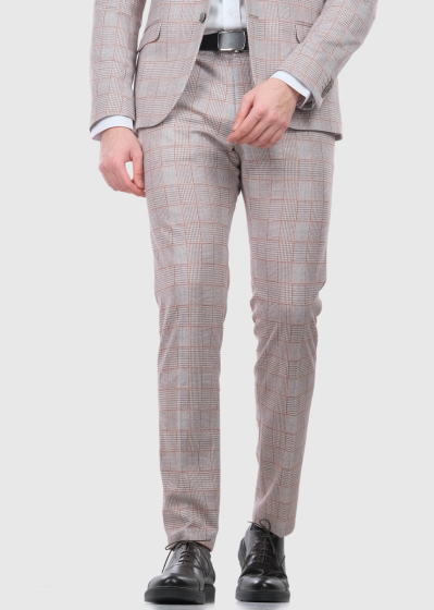 Bastiano Slim Fit beige men's checkered trousers