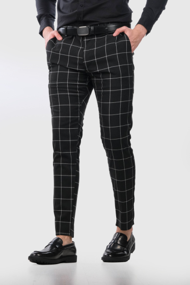 Brando Slim Fit черные мужские брюки в клетку