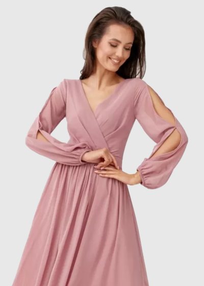 Kelly light pink long sleeve evening dress
