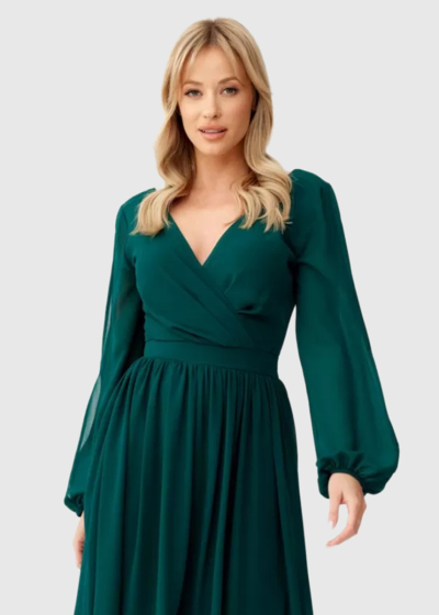 Kelly green long sleeve evening dress