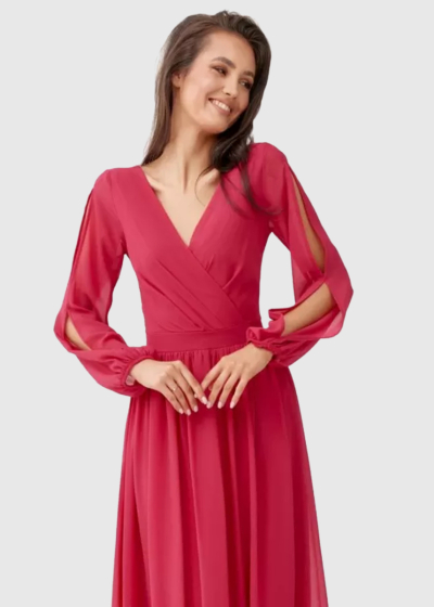 Kelly pink long sleeve evening dress