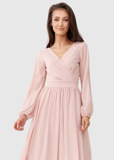 Kelly light pink long sleeve evening dress