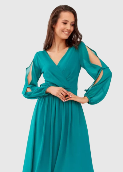 Kelly green long sleeve evening dress
